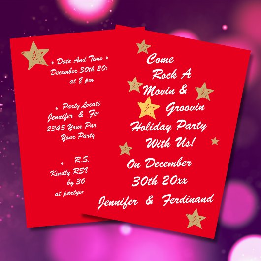 Modern Chic Red, White & Gold Stars Groovy Party Kaart