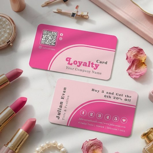 Modern Chic Retro Groovy Pink Loyalty Card Visitekaartje