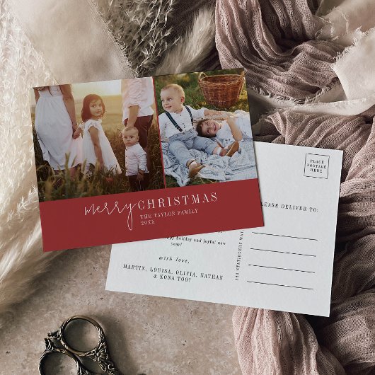 Modern chic | Rode fotocollage Kerstnieuws Feestdagenkaart