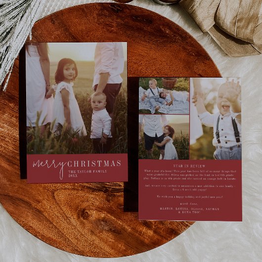 Modern chic | Rode Kerstmis Fotojaar in de Review Feestdagenkaart