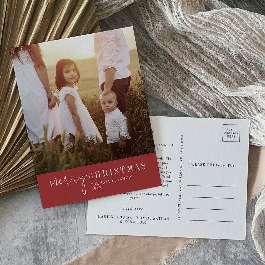 Modern chic | Rode Kerstmis Fotojaar in de Review Feestdagenkaart
