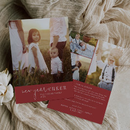 Modern chic | Rode Nieuwjaar Foto Jaar in de Revie Feestdagenkaart