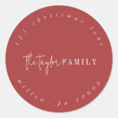 Modern chic | Rood familie circulair retouradres Ronde Sticker (Voorkant)