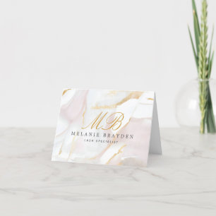 Modern Chic Roos Gold Blush Roze Marmeren Monogram Bedankkaart