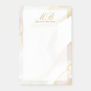 Modern Chic Roos Gold Blush Roze Marmeren Monogram Post-it® Notes