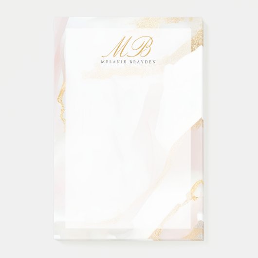 Modern Chic Roos Gold Blush Roze Marmeren Monogram Post-it® Notes (Voorkant)