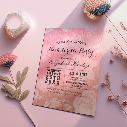 Modern Chic Roos Gold Floral Bachelorette Kaart