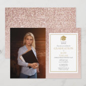 Modern Chic Roos Gold Glitter Photo Afstuderen Kaart (Voorkant / Achterkant)