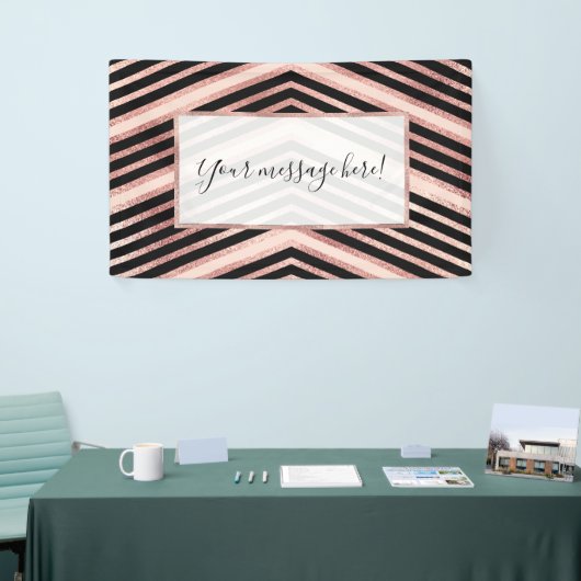 Modern Chic Roos Gold Pink Black Chevron Geo Spandoek (Beurs)