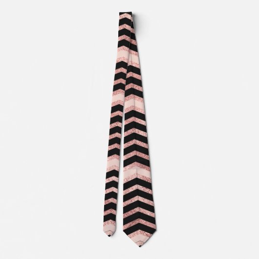 Modern Chic Roos Gold Pink Black Chevron Geo Stropdas (Achterkant)