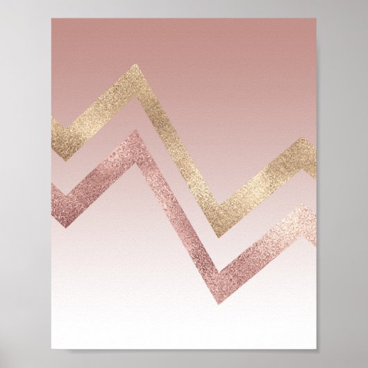 Modern Chic Roos Gold Pink Chevron Gradient Poster (Voorkant)