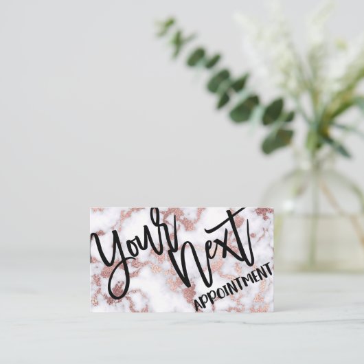 Modern Chic Roos Gold White marble Stone Pattern Afsprakenkaartje (Staand voorkant)
