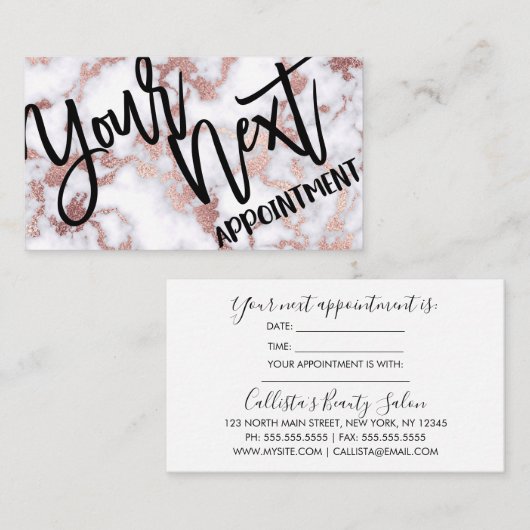 Modern Chic Roos Gold White marble Stone Pattern Afsprakenkaartje (Voorkant / Achterkant)