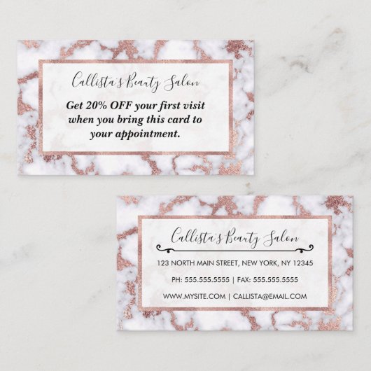 Modern Chic Roos Gold White marble Stone Pattern Kortingskaartje (Voorkant / Achterkant)