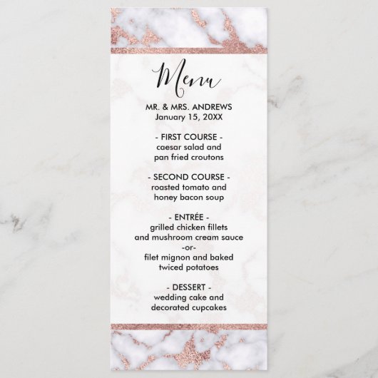 Modern Chic Roos Gold White marble Stone Pattern Menu (Voorkant)