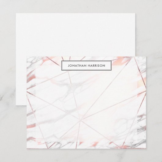 Modern Chic Roos Goud Koper Grijs Geometrisch Marm Notitiekaartje (Voorkant / Achterkant)