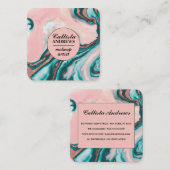 Modern Chic Roos Goud Roze Blauwgroen Glitter Marm Vierkante Visitekaartje (Voorkant / Achterkant)