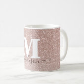 Modern Chic Roos Goud Roze Glitter Monogram Script Koffiemok (Voorkant rechts)