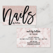 Modern Chic Roos Gouden Glitter Marmeren Nail Tech Visitekaartje (Voorkant / Achterkant)