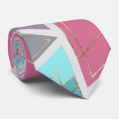 Modern Chic Roze Blauwgroen Goud Geometrische Drie Stropdas (Opgerold)