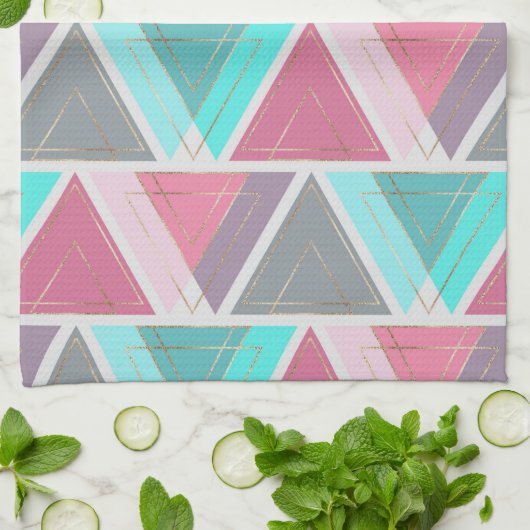 Modern Chic Roze Blauwgroen Goud Geometrische Drie Theedoek (Gevouwen)