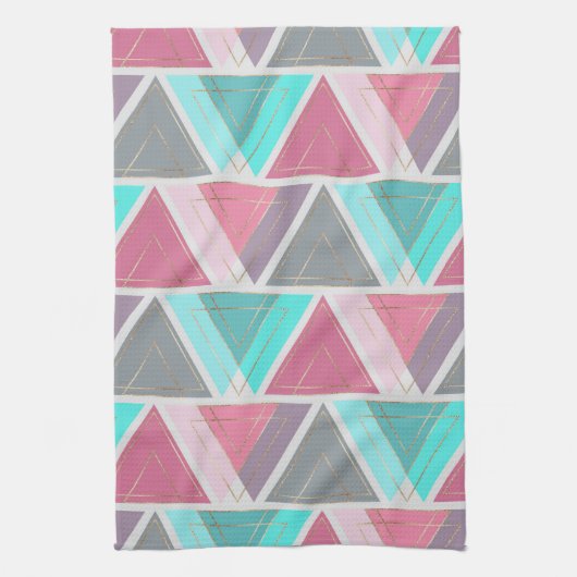 Modern Chic Roze Blauwgroen Goud Geometrische Drie Theedoek (Verticaal)