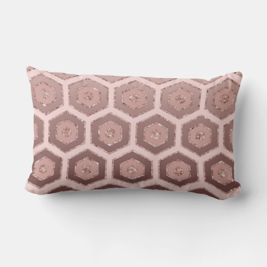 Modern Chic Roze Rose Goud Hexagon Geometrisch Buitenkussen (Achterkant)