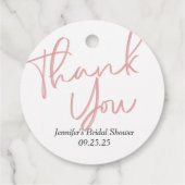 Modern chic roze script kalligrafie bruids brunch bedankjes labels (Achterkant)