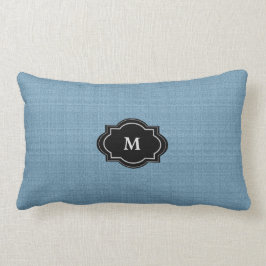 Modern Chic Rustic Blue Monogram faux burlap Kussen