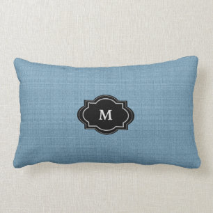 Modern Chic Rustic Blue Monogram faux burlap Kussen