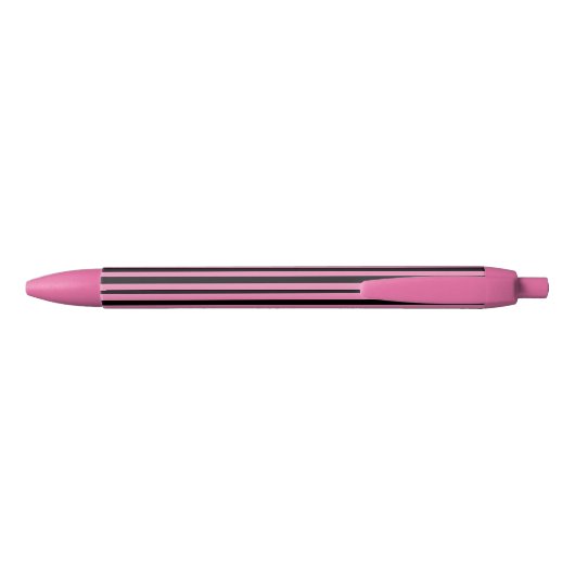 Modern Chic Schattige Roze en Zwart Gestreept Zwarte Inkt Pen (Achterkant)