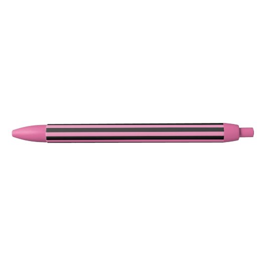 Modern Chic Schattige Roze en Zwart Gestreept Zwarte Inkt Pen (Voorkant)