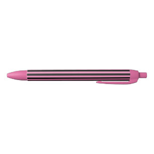Modern Chic Schattige Roze en Zwart Gestreept Zwarte Inkt Pen