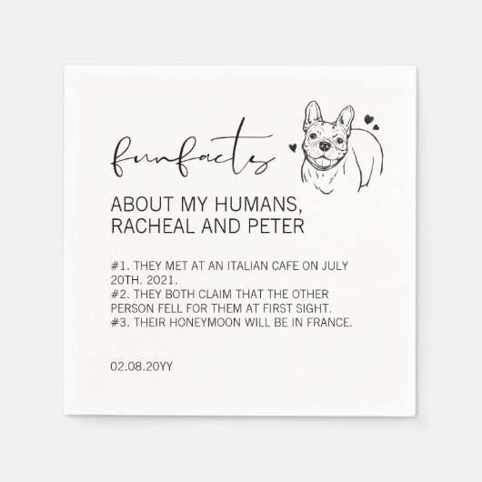 Modern Chic Script Bulldog Fun Facts Bruiloft Servet (Voorkant)