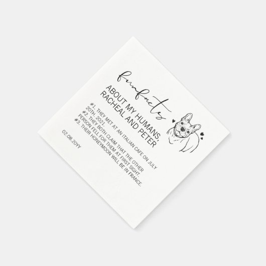 Modern Chic Script Bulldog Fun Facts Bruiloft Servet (Hoek)