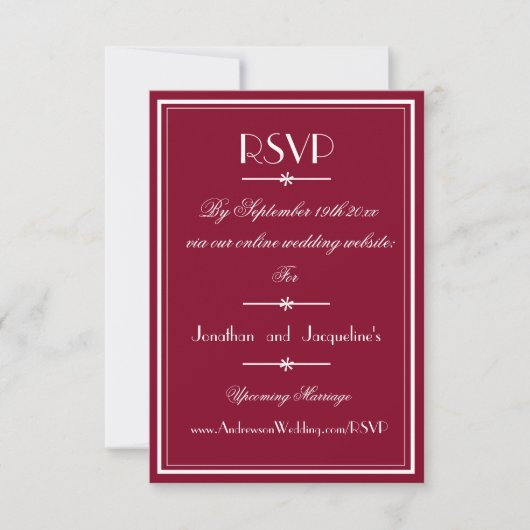 Modern Chic Script Elegante Bourgondische bruiloft RSVP Kaartje (Voorkant)