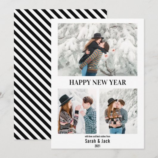 modern chic script foto blij nieuw jaar feestdagenkaart (Voorkant / Achterkant)