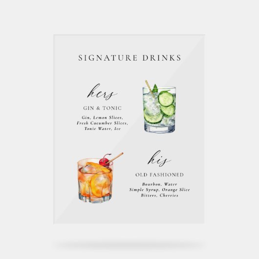 Modern & Chic Script Handtekening Drink Cocktail Acryl Bord (Voorkant)