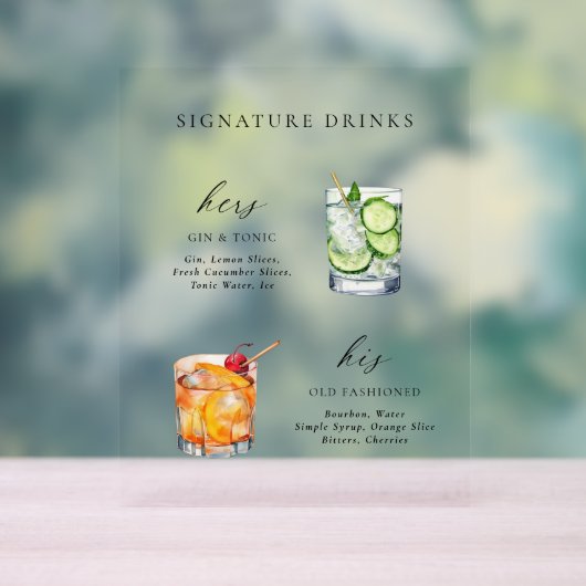 Modern & Chic Script Handtekening Drink Cocktail Acryl Bord (Neutraal)