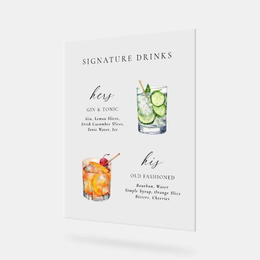 Modern & Chic Script Handtekening Drink Cocktail Acryl Bord (Hoek)