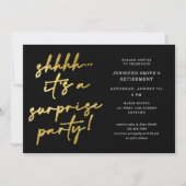 Modern Chic Script Shhh Surprise Retirement Party Kaart (Voorkant)