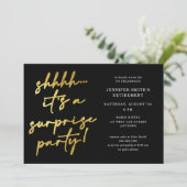 Modern Chic Script Shhh Surprise Retirement Party Kaart (Staand voorkant)