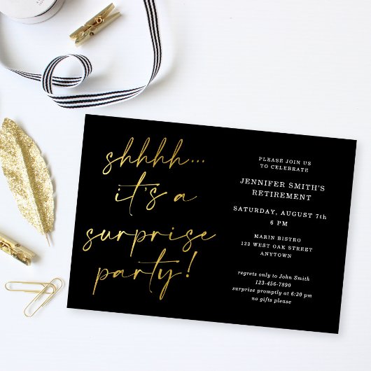 Modern Chic Script Shhh Surprise Retirement Party Kaart