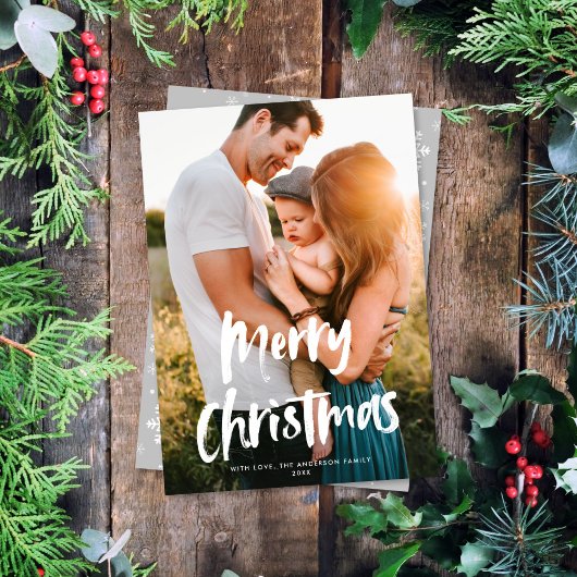 Modern Chic Script Vrolijk Kerstfeest Eén Foto Feestdagenkaart