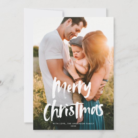 Modern Chic Script Vrolijk Kerstfeest Eén Foto Feestdagenkaart (Voorkant)