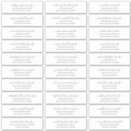 Modern Chic Script Weddenschap Namen adres Sticker (Voorkant)