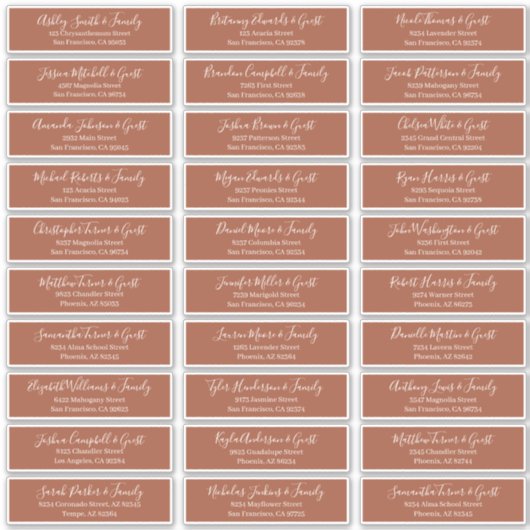 Modern Chic Script Weddenschap Namen adres Sticker (Voorkant)