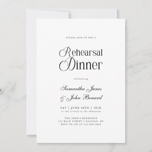 Modern Chic Script Wedding Rehearsal Dinner Kaart (Voorkant)