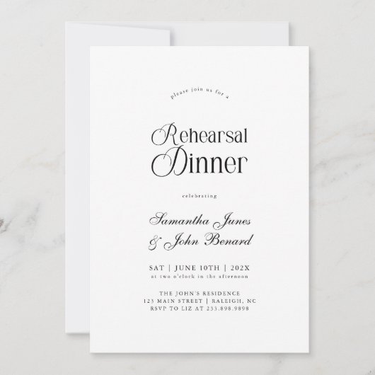Modern Chic Script Wedding Rehearsal Dinner Kaart (Voorkant)