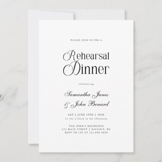 Modern Chic Script Wedding Rehearsal Dinner Kaart (Voorkant)